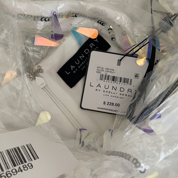 NWT LAUNDRY Shelli Segal white spangle shimmer dress shift mesh square 8 10 12 - Picture 7 of 16